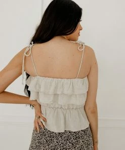 BT BEST SELLERS Maven Linen Ruffle Cami Tank Top