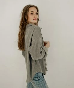 WL Cayla Corduroy Button Down Pocket Top - Olive