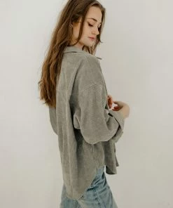 WL Cayla Corduroy Button Down Pocket Top - Olive