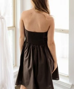 BT Imelda Linen Blend Strapless Pleated Dress