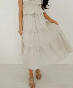 BT Maven Linen Tiered Midi Skirt