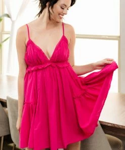 LE LIS Gracie Cotton Babydoll Dress - Hot Pink