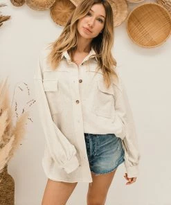 POL Blair Pocketed Button Down Shacket - Oatmeal