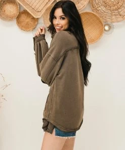 POL Blair Pocketed Button Down Shacket - Charcoal OUTERWEAR