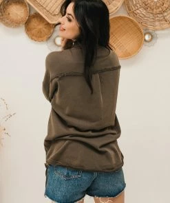 POL Blair Pocketed Button Down Shacket - Charcoal OUTERWEAR