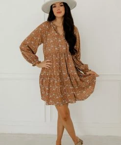 WL Korbin Floral Tiered Babydoll Dress - Clay
