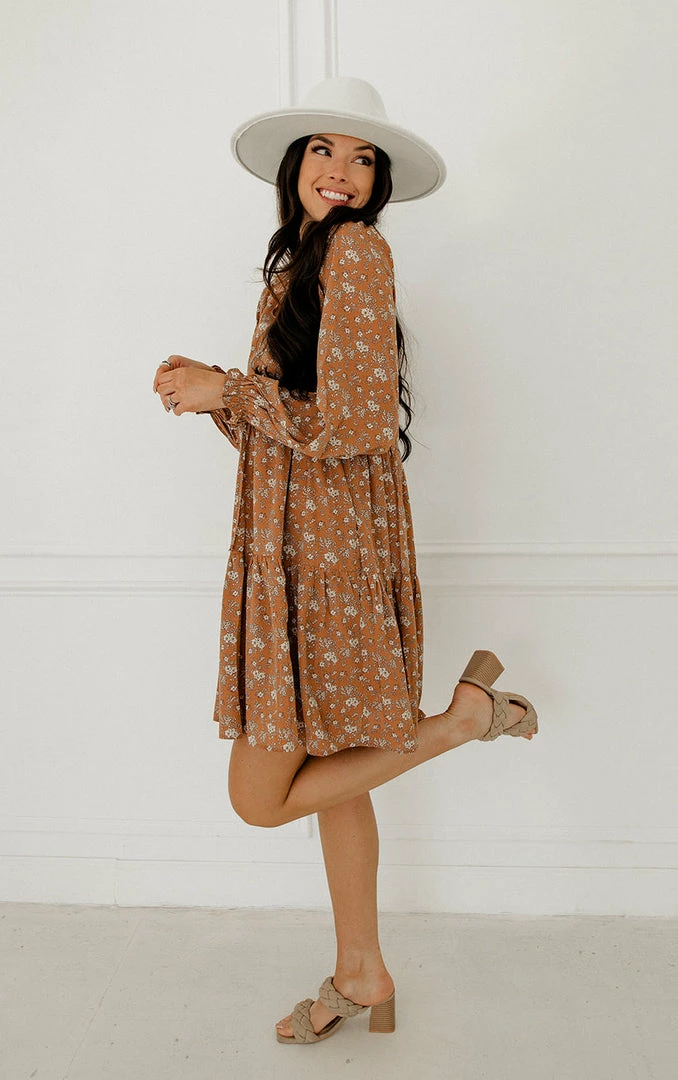 WL Korbin Floral Tiered Babydoll Dress - Clay 6 WL Korbin Floral Tiered Babydoll Dress - Clay