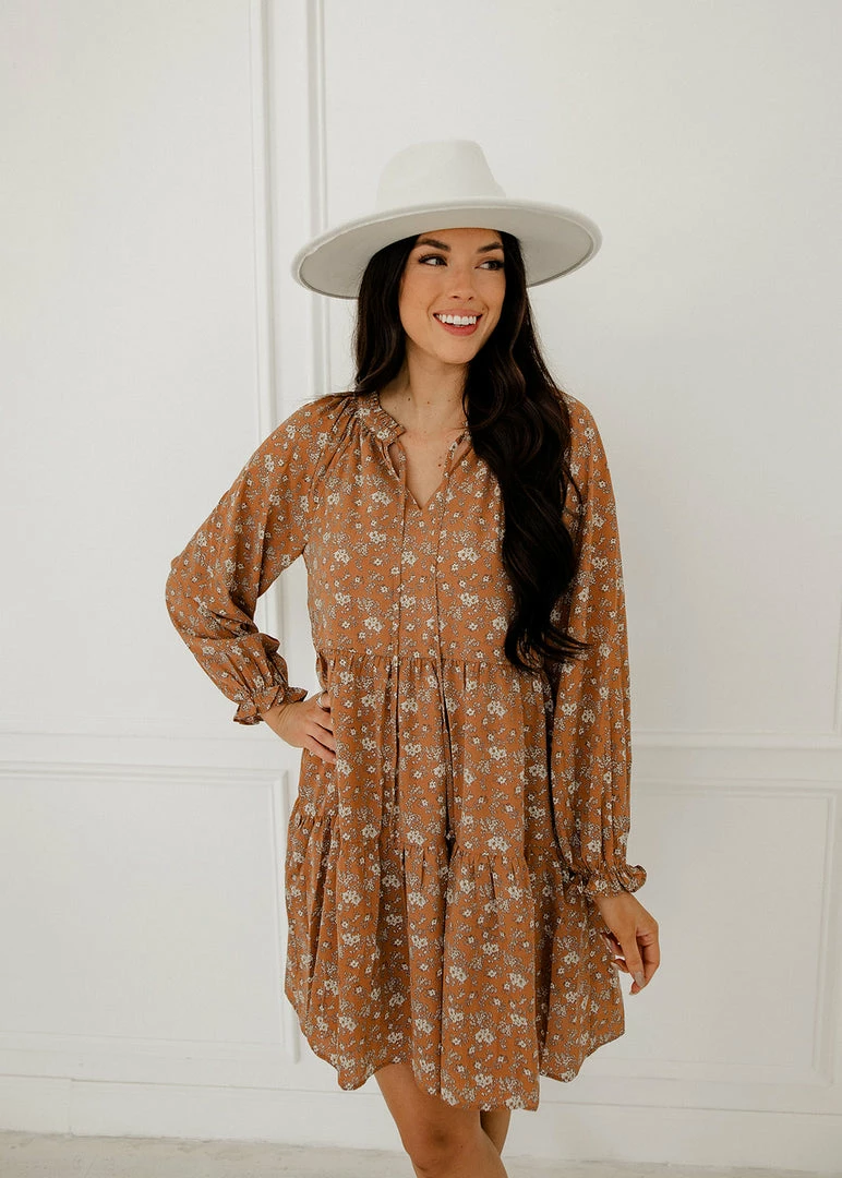 WL Korbin Floral Tiered Babydoll Dress - Clay 3 WL Korbin Floral Tiered Babydoll Dress - Clay