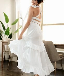 DO + BE COLLECTION Emily Ruffled High Low Maxi Dress - White BRIDAL