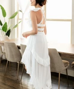 DO + BE COLLECTION Emily Ruffled High Low Maxi Dress - White BRIDAL