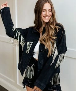 BLUE B Rhinestone Cowgirl Fringe Denim Jacket MATCHING SETS