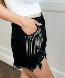 BLUE B Rhinestone Cowgirl Distressed Denim Shorts