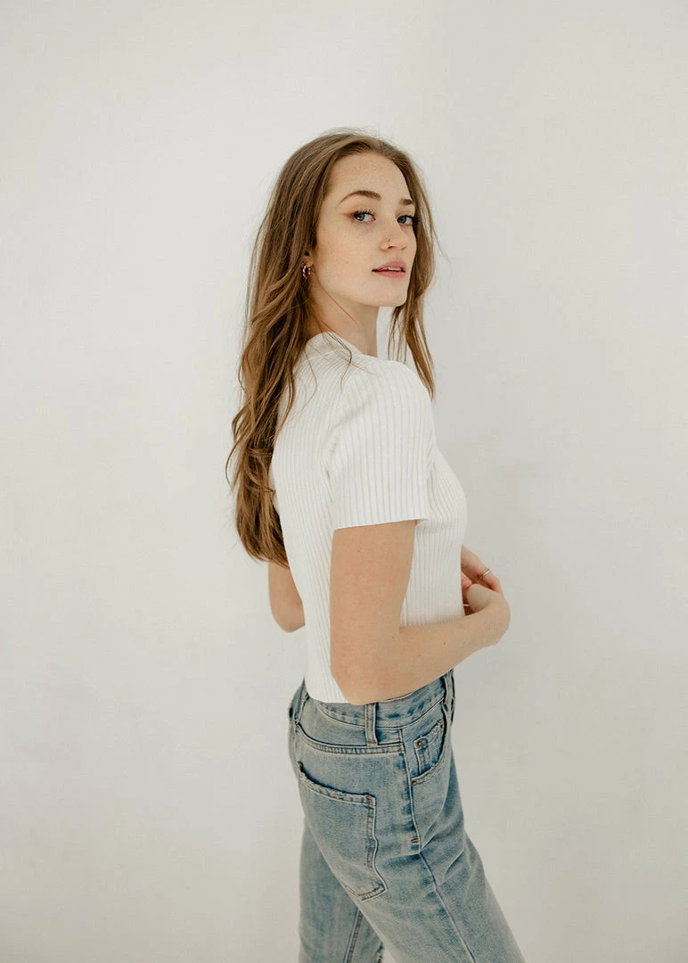 BT Bentley Collared Ribbed Zip Up Top - White 5 BT Bentley Collared Ribbed Zip Up Top - White