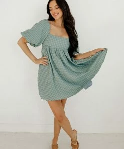 BT Townes Plaid Puff Sleeve Babydoll Dress BUMP FRIENDLY