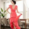 DO + BE COLLECTION Emily Ruffled High Low Maxi Dress - Coral BRIDAL