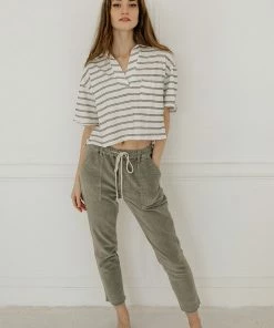 WL Karissa Drawstring Corduroy Pocketed Pants - Olive