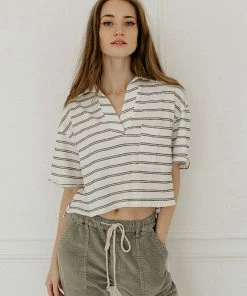 BT League Striped Collared Knit Top MADE IN THE USA