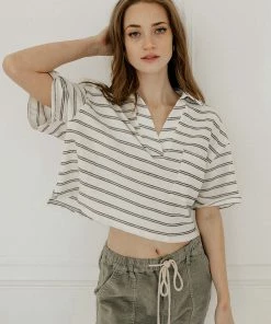 BT League Striped Collared Knit Top MADE IN THE USA