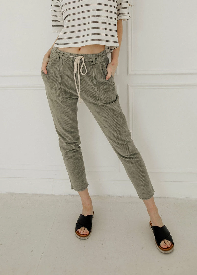 WL Karissa Drawstring Corduroy Pocketed Pants - Olive 3 WL Karissa Drawstring Corduroy Pocketed Pants - Olive