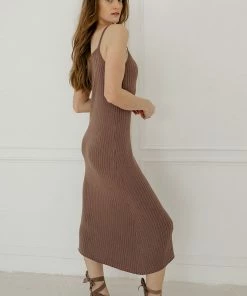 BT BUMP FRIENDLY Byron Ribbed Knit Midi Dress - Chocolate