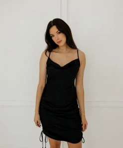 BT DATE NIGHT Tessa Ruched Satin Dress - Black