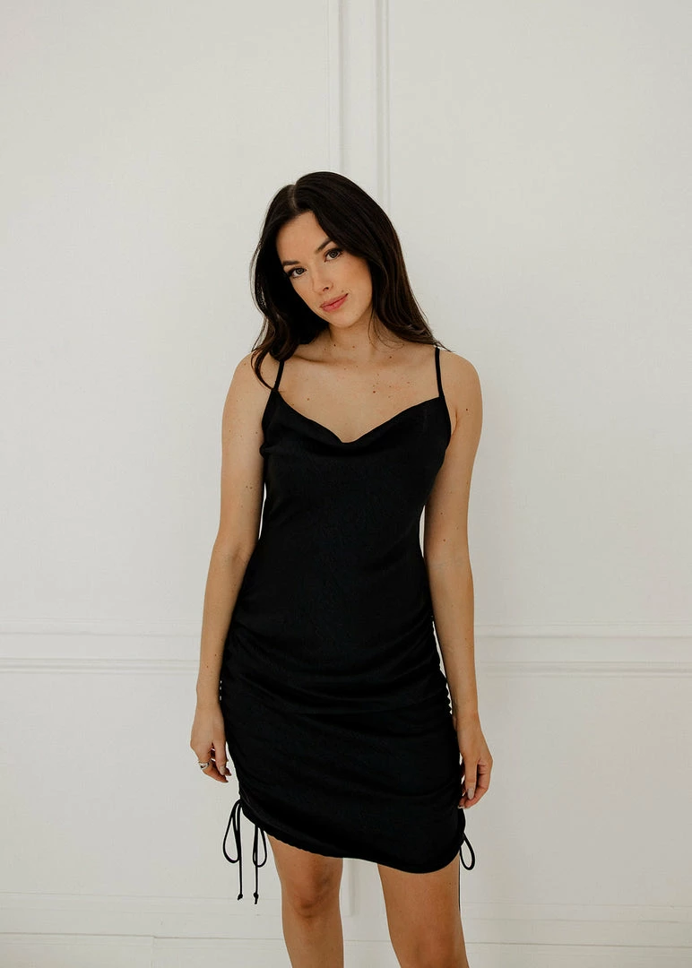 BT DATE NIGHT Tessa Ruched Satin Dress - Black 4 BT DATE NIGHT Tessa Ruched Satin Dress - Black