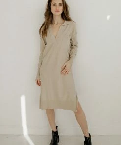 BT Milano Collared Neck Knit Midi Dress