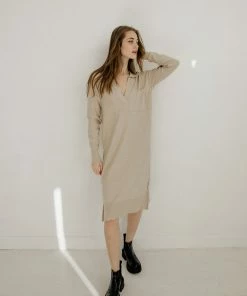 BT Milano Collared Neck Knit Midi Dress