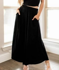 BT Someday Soon Ribbed Wide Leg Pants - Black