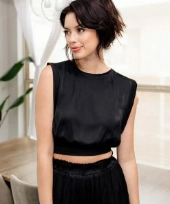 BT Pure Bliss Satin Crop Top - Black