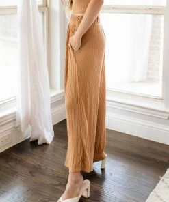 BT Someday Soon Ribbed Wide Leg Pants - Camel