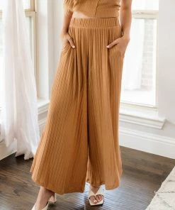 BT Someday Soon Ribbed Wide Leg Pants - Camel