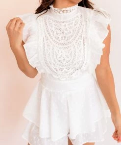 ONE & ONLY COLLECTIVE BRIDAL Fynlee Cotton Crochet Ruffle Romper