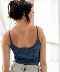 BT Sydney Ribbed Seamless Crop Tank - Steel Blue