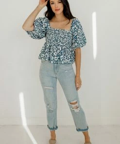 BT Zoey Cheetah Balloon Sleeve Smocked Top ANIMAL PRINT