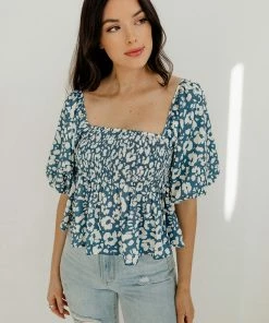 BT Zoey Cheetah Balloon Sleeve Smocked Top ANIMAL PRINT