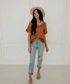 BT TOPS Haven Satin Blouse - Terracotta