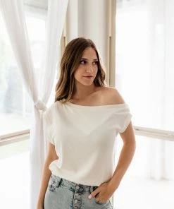 BT Good Times Draped Ribbed Knit Top - Cream