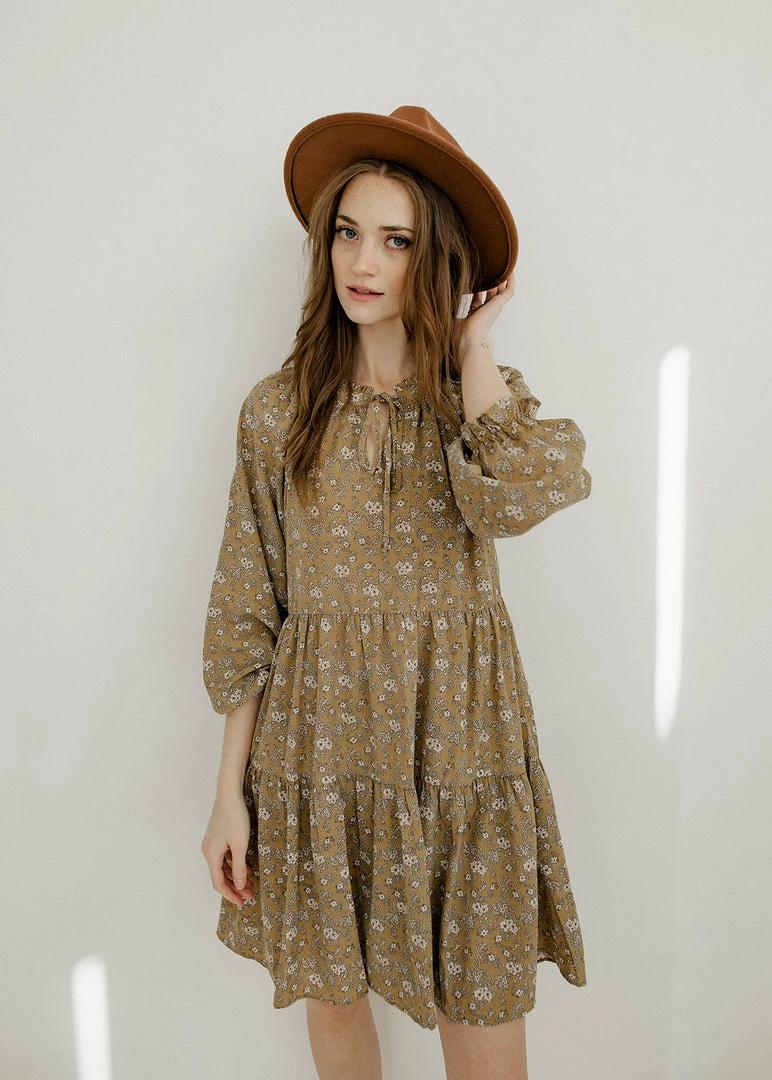 WL Korbin Floral Tiered Babydoll Dress - Mustard 3 WL Korbin Floral Tiered Babydoll Dress - Mustard