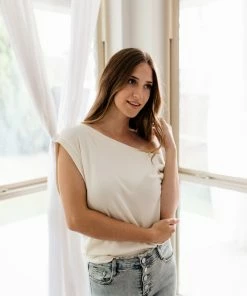 BT Good Times Draped Ribbed Knit Top - Cream