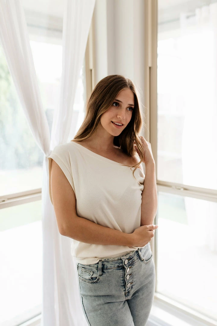 BT Good Times Draped Ribbed Knit Top - Cream 4 BT Good Times Draped Ribbed Knit Top - Cream