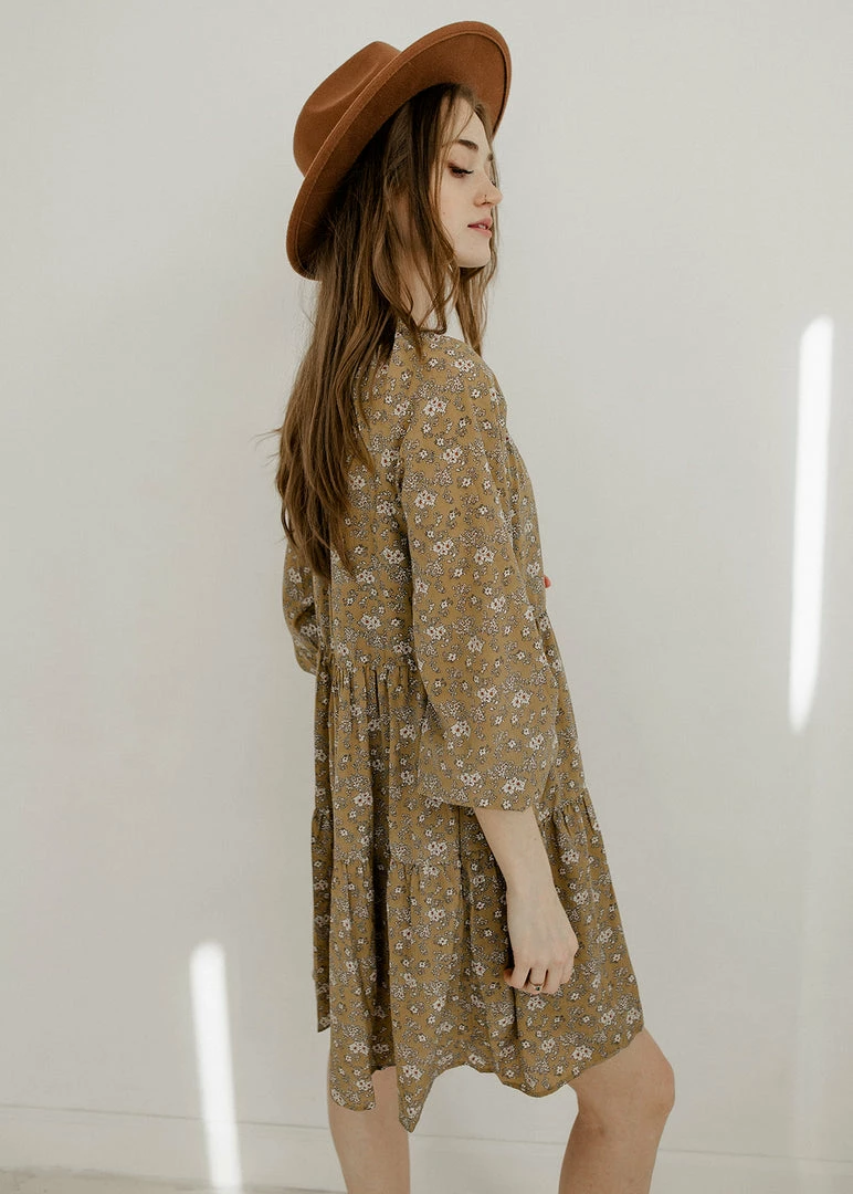 WL Korbin Floral Tiered Babydoll Dress - Mustard 4 WL Korbin Floral Tiered Babydoll Dress - Mustard