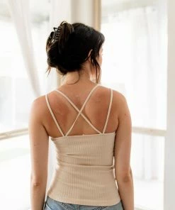 BT Birkin Bamboo Ribbed Strappy Camisole - Linen TOPS