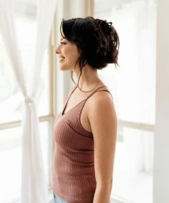 BT TOPS Birkin Bamboo Ribbed Strappy Camisole - Chestnut