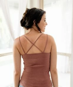 BT TOPS Birkin Bamboo Ribbed Strappy Camisole - Chestnut