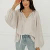 BT Harlow Satin Split Neck Blouse - Pearl BEST SELLERS