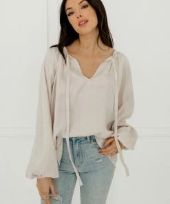 BT Harlow Satin Split Neck Blouse - Pearl BEST SELLERS