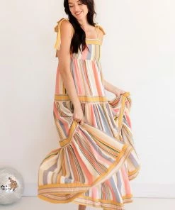 BT BUMP FRIENDLY Merry Meadow Striped Tiered Maxi Dress