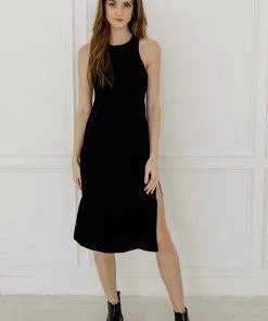 BT Kaye Ribbed Racerback Tank Midi Dress - Black BUMP FRIENDLY