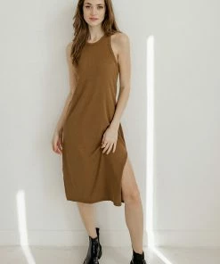 BT Kaye Ribbed Racerback Tank Midi Dress - Mocha BUMP FRIENDLY